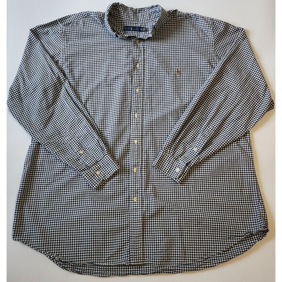 Ralph Lauren Button Shirt Mens 2XLT Black White Plaid Long Sleeve Long Arms Tall - Picture 1 of 9